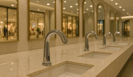 Hospital ICU staff handwash station with laminar flow touchless faucets